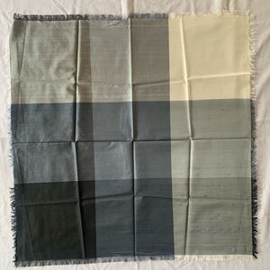Vintage Kanebo Japan Pure Raw Silk Large Square Scarf Gray Plaid Colorblock